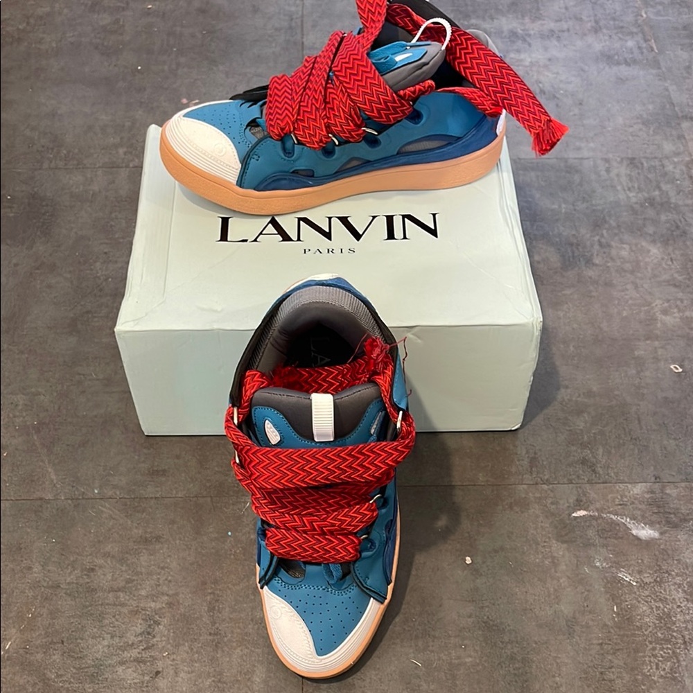 Lanvin Blue Sneakers with Red Laces